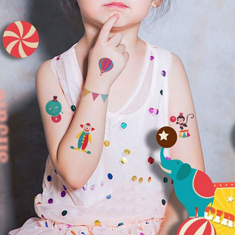 (Hàng Mới Về) Bộ 8 Tấm Hình Xăm Dán Hoạt Hình Động Vật Dễ Thương Cho Trẻ Em