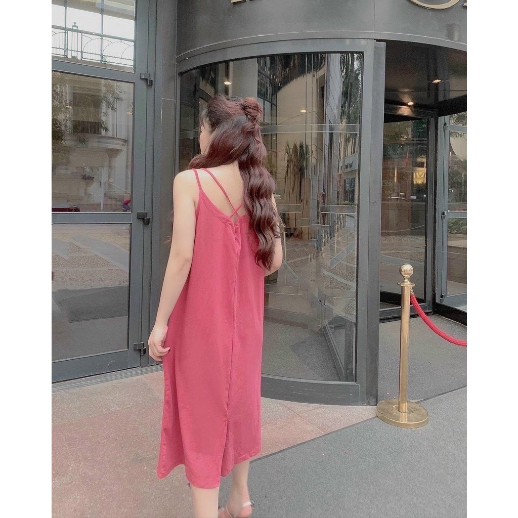 Váy bầu hai dây thiết kế hở lưng đan dây siêu đẹp ☘️❤️chất đũi cao cấp siêu thoáng mát,thấm hút mồ ❤️☘️freesize 45-68kg