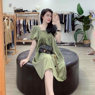 Váy Bầu Đầm Bầu Thiết Kế Chất Lụa Hàn Tay Ngắn,Nhúm Ngực Siêu Nhẹ, Mềm Mát A091 Lin Store66