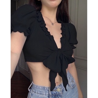 Áo kiểu croptop bèo cột sẹt xi