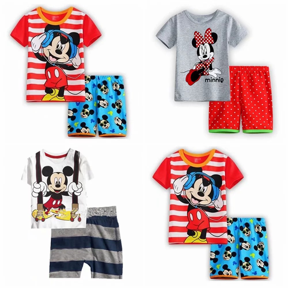 Set đồ ngủ áo thun tay ngắn hình chuột Mickey kèm quần cho bé