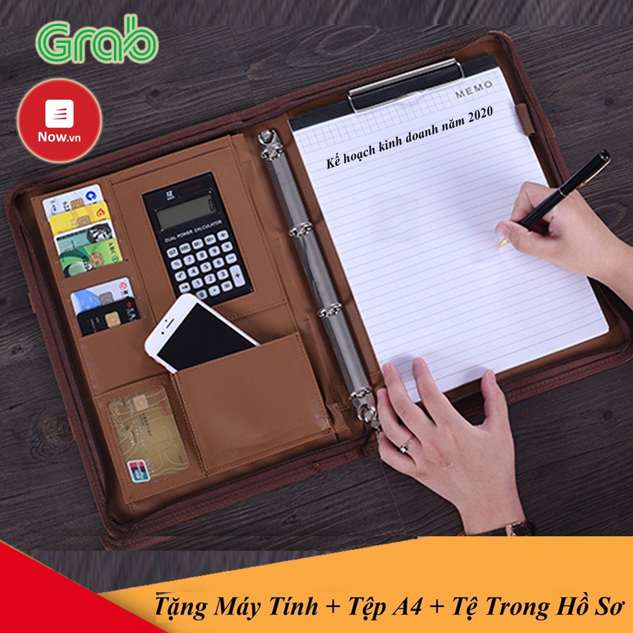 Cặp đựng tài liệu hồ sơ Ipad giấy A4 đa năng nhiều ngăn ( tặng máy tính + tệp A4 + túi hồ sơ trong)