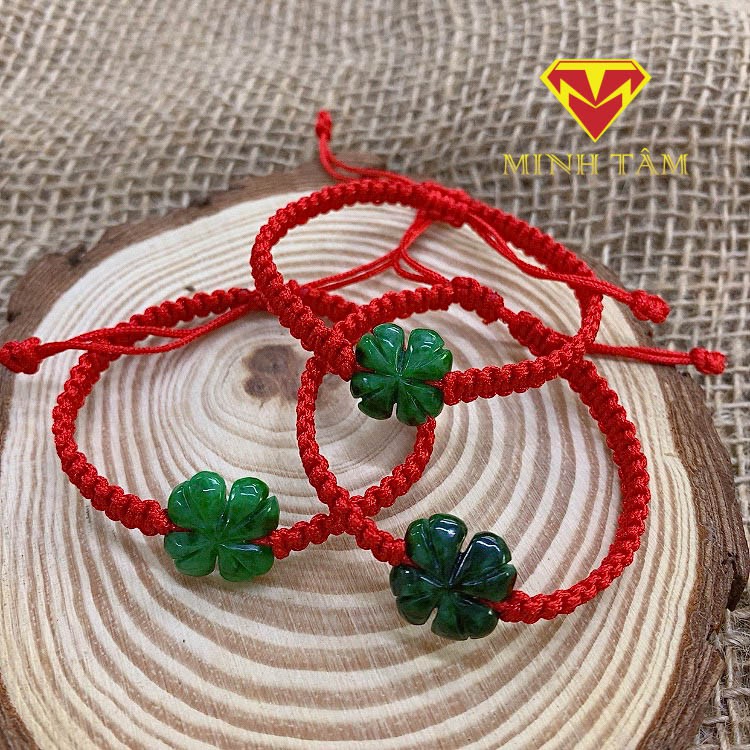 Vòng tay cỏ bốn lá Ngọc Sơn Thủy may mắn-Minh Tâm Jewelry
