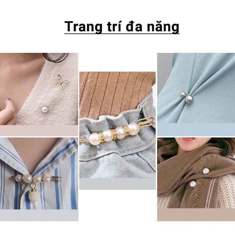Set Ghim Trâm Cài Áo Ngọc Trai 2 Đầu KUNBE, Kiểu Dáng Mới Thiết Kế Sang Trọng Phong Cách Thời Trang