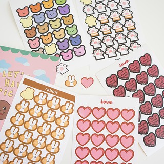 Sticker trái tim, thỏ, gấu, chân mèo