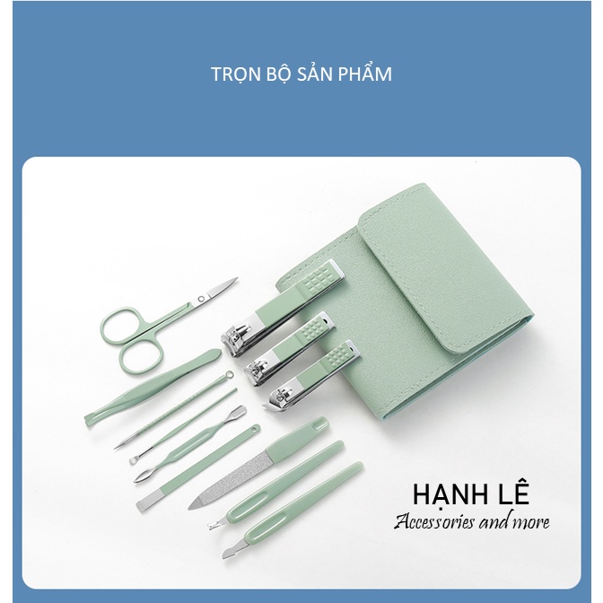 Bộ 12 món cắt móng túi da PU tiện lợi màu sắc pastel xinh xắn dễ mang theo, kềm inox chắn chắn dễ sử dụng