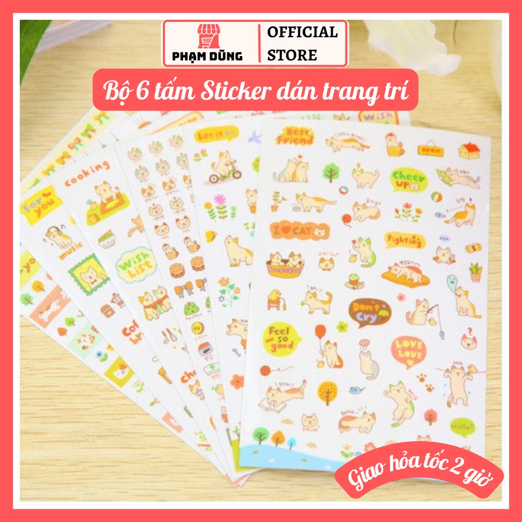 Bộ 6 tấm Sticker dán trang trí kệ mỹ phẩm , ly bình nước , điện thoại