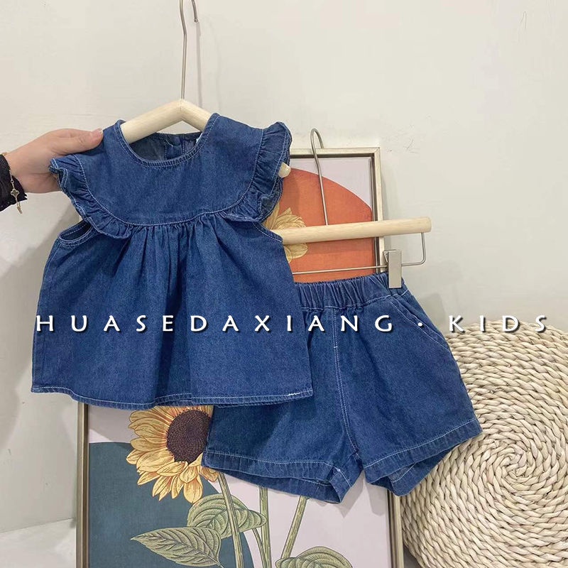 Set Áo Thun Ngắn Tay Và Quần Jeans Phong Cách Hàn Quốc Thời Trang Mùa Hè Cho Bé Gái 5 Tuổi