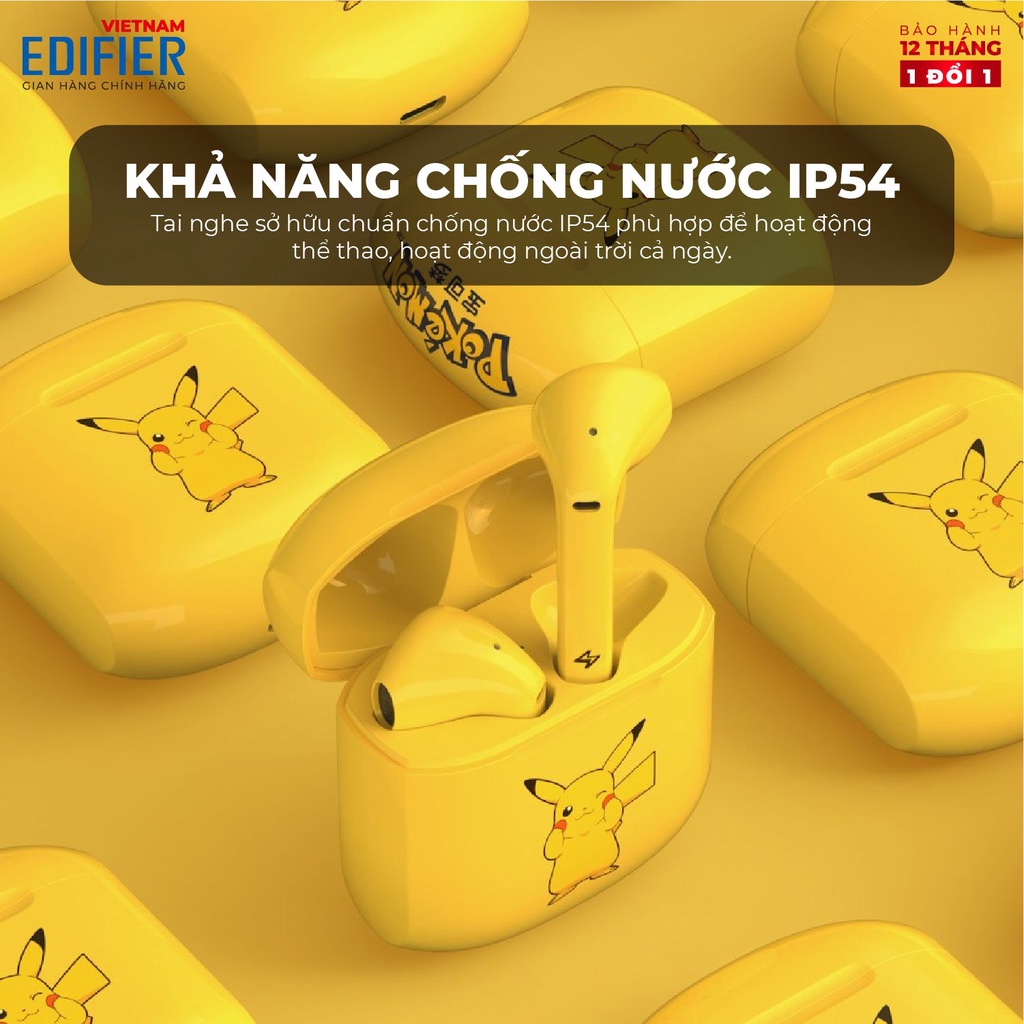 Tai nghe Bluetooth 5.0 EDIFIER Lollipods - Phiên bản Pikachu - 24 giờ Playtime - Kháng nước IP54 - Bảo hành 12 tháng