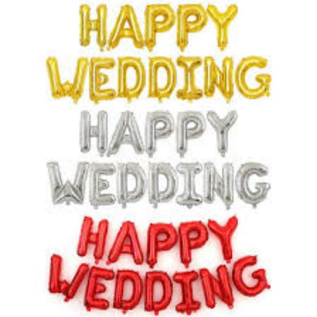 Bộ Bóng Kiếng Chữ Happy Wedding trang trí phòng cưới tân hôn