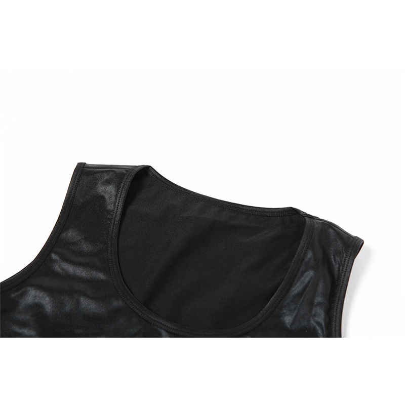 Set Áo Tank Top Cổ Chữ U + Chân Váy Da PU Lưng Thấp Thời Trang Cho Nữ