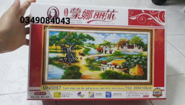 ( KHO SỈ SẴN HÀNG) Tranh thêu chữ thập phong cảnh làng quê ( thêu kín) MN0097 (200x105cm),( 160x85), (130x70).
