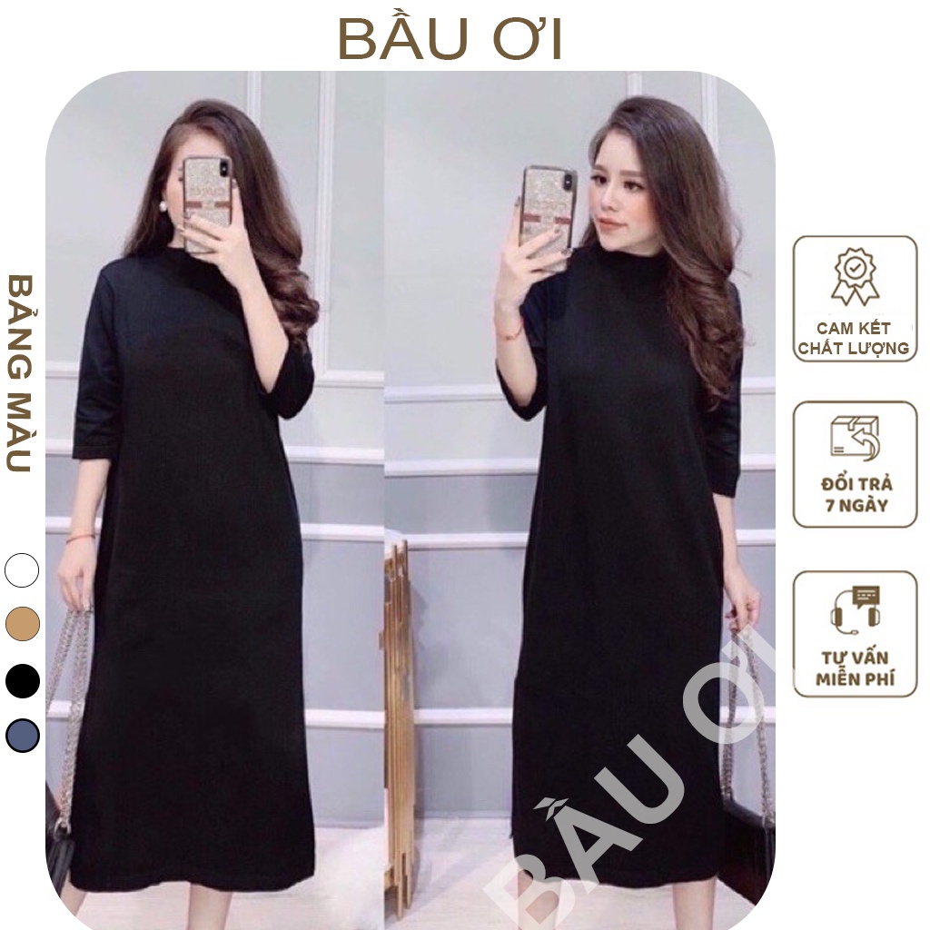 [BAUOI V105] VÁY BẦU LEN MONGTOGHI CỔ 3 PHÂN DÁNG SUÔNG DÀI XINH XẮN - ĐẦM BẦU THU ĐÔNG THỜI TRANG CÔNG SỞ FREE SIZE