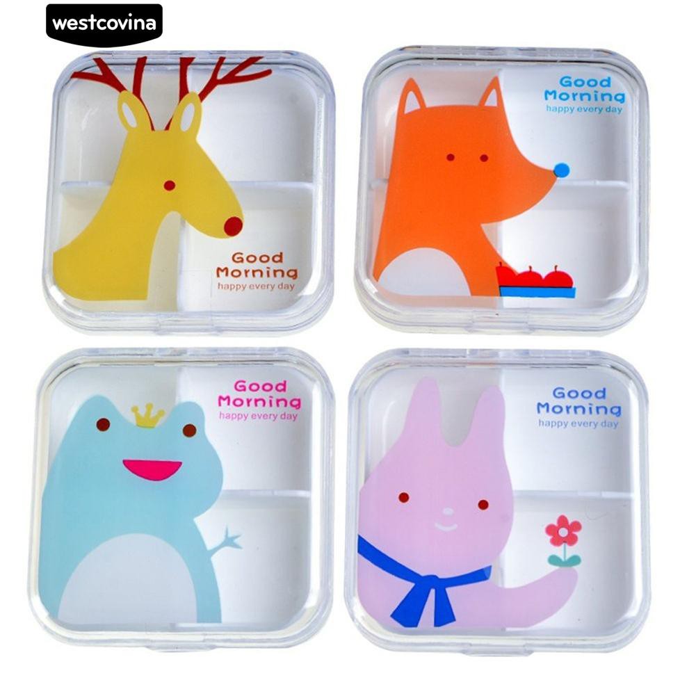 Hộp Đựng Thuốc 4 / 6 Ngăn In Hình Hoạt Hình Dễ Thương