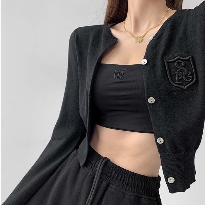 Áo khoác cardigan dệt kim ZHELIHANGFEI tay dài thêu họa tiết xinh xắn thời trang cho nữ