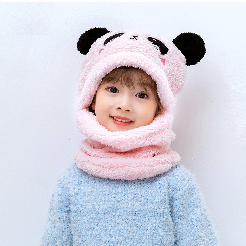 Mũ lông trùm đầu tai gấu PANDA dễ thương liền khăn cổ giữ ấm chống gió lạnh mùa đông