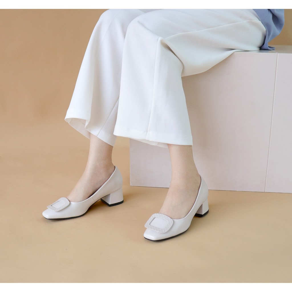 Giày Cao Gót Nữ bAimée &amp; bAmor Đế Vuông Mũi Nhọn Cao 3 Phân Công Sở Thời Trang Chính Hãng Đẹp Cao Cấp Màu Đen Trắng 1645