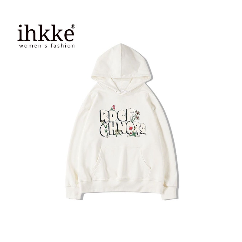 Áo hoodie IHKKE mỏng dáng rộng phong cách Mỹ đường phố cá tính thời trang dành cho nữ