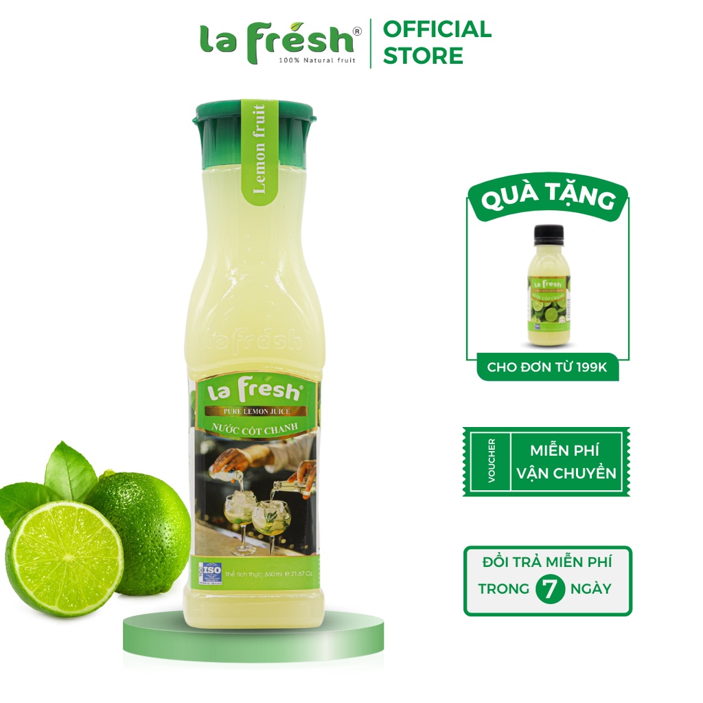 Nước Cốt Chanh Vắt Không Đường, Nguyên chất 100% LAFRESH, chai 650ml, nguyên liệu dùng để pha chế