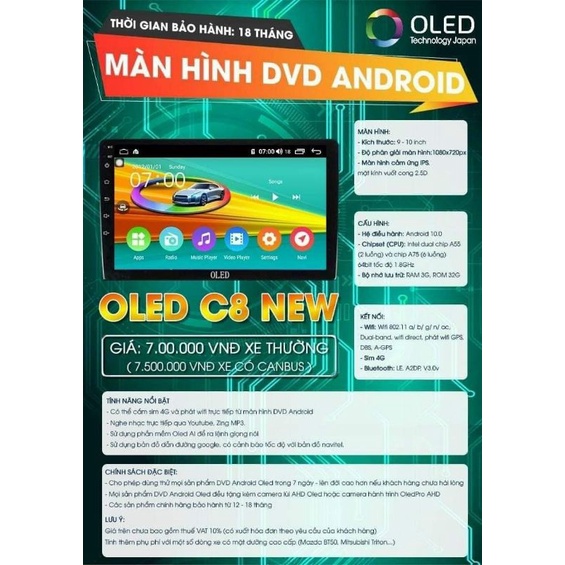 Màn hình android OLED C8 New theo xe Focus 2013- 2019 kèm dưỡng và jack zin