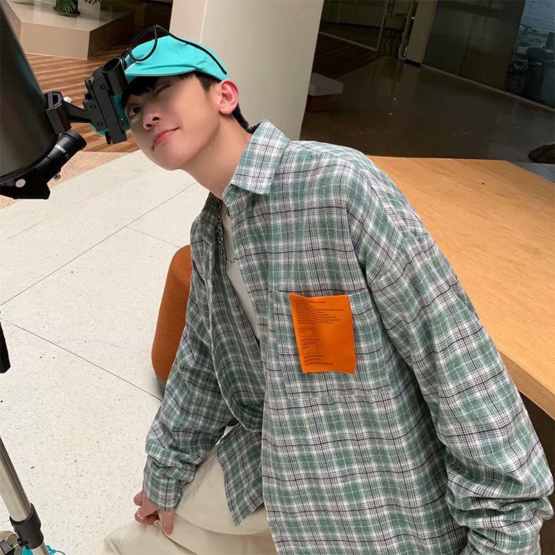 Áo sơ mi tay dài dáng rộng họa tiết sọc caro phong cách harajuku hàn quốc thời trang cho nam size m-2xl