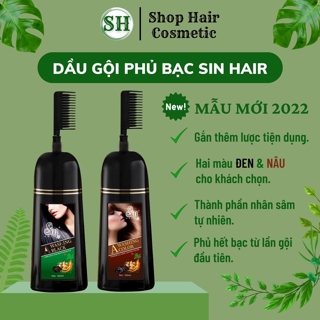Combo Dầu Gội Phủ Bạc sin hair màu nâu TẶNG kèm dưỡng, dầu gội thành phần Nhân Sâm, phủ bạc ngay từ lần gội đầu tiên