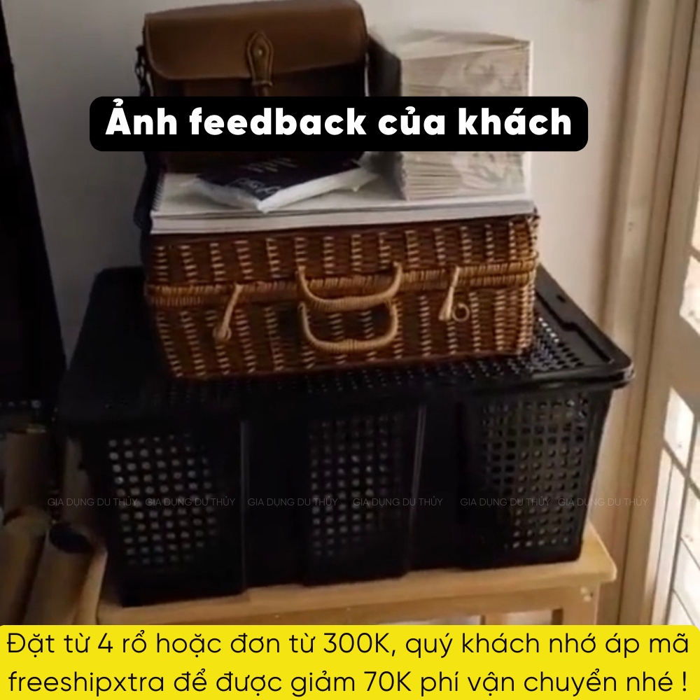 Sóng nhựa hở, rổ nhựa hở Nguyên Phát màu đen có nắp đậy, kích thước 600 x 400 x 260mm, nhựa pp chắc chắn