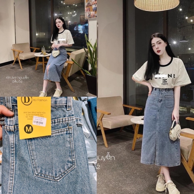 Chân váy denim 2 cơi túi xẻ trước hot trend - Jeans #913