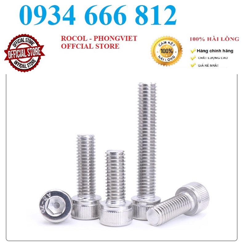 Set 50 cái và 10 cái M3 bulong lục giác chìm đầu trụ M3 INOX 304
