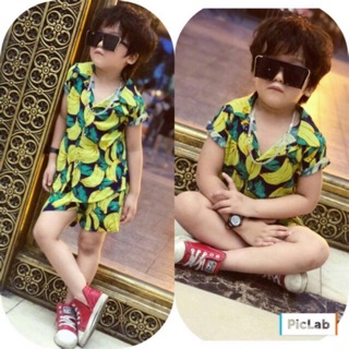 Bộ lanh lụa dáng sơ mi cho bé trai