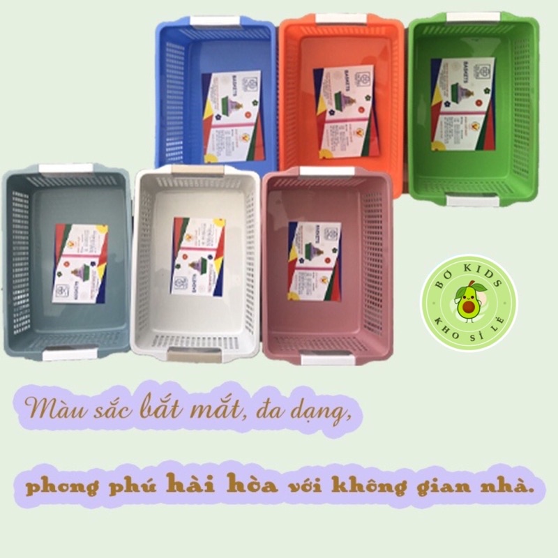 Rổ chữ nhật 3 size NO:3596-3597-3598 có quai cầm nhựa Việt Nhật, Khay chữ nhật đựng tài liệu, đồ dùng văn phòng đa năng