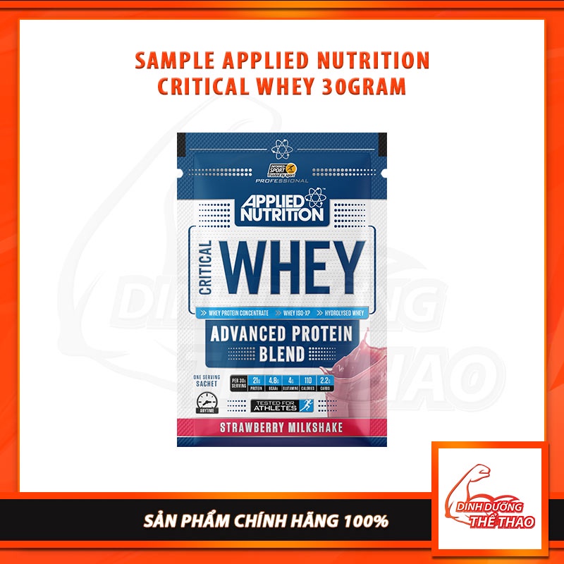 COMBO 2 SAMPLE APPLIED NUTRITION CRITICAL WHEY 30G tăng cơ, giảm mỡ chứa whey protein isolate, hydro whey