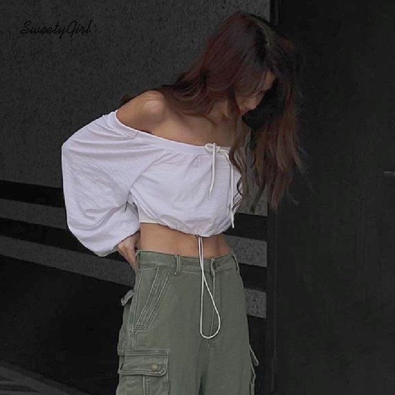 Áo Thun Crop Top Tay Dài Màu Trơn Thắt Nơ Gợi Cảm Thời Trang 2022 Cho Bạn Gái