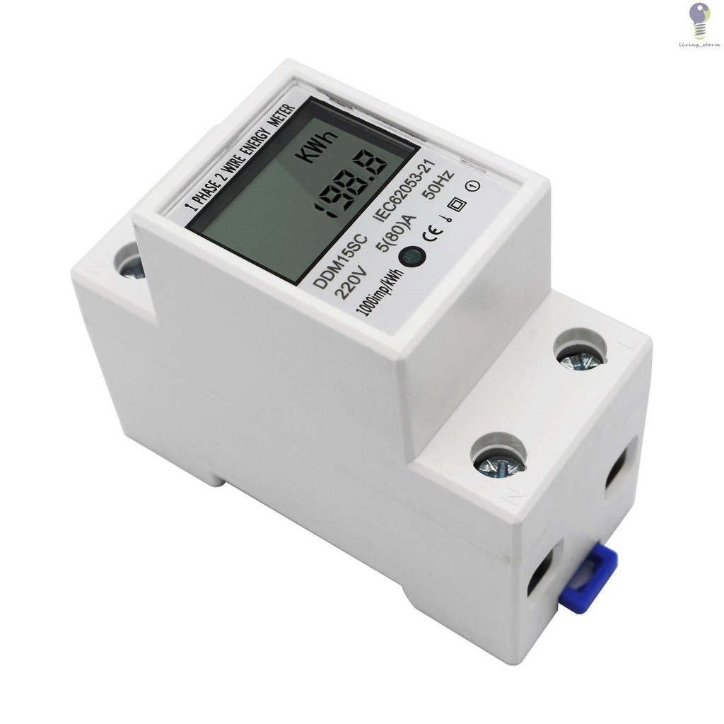 ving-LCD Digital Display Single Phase DIN-Rail Energy Meter 5-80A 220V 50Hz Electronic KWh Meter Power Consumption Monitor DDM15SC