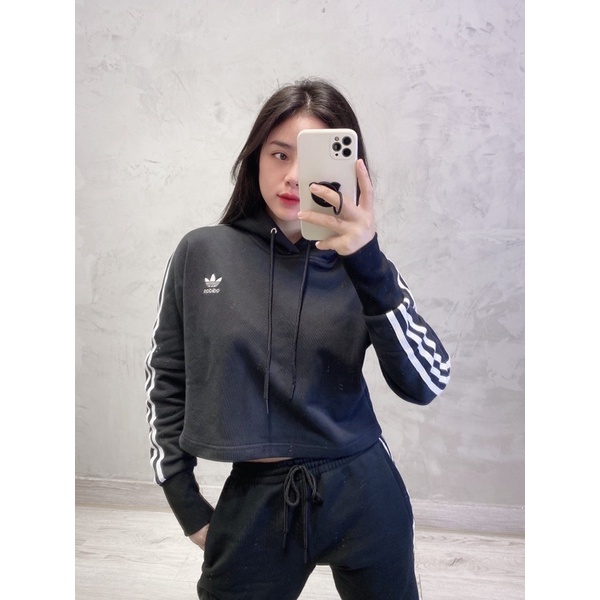 Hàng Xuất266 CROP HOODIE BLACK Made in Cambodia full tag code