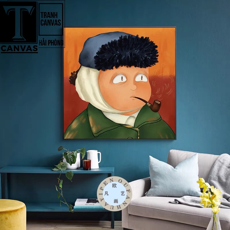 Tranh canvas treo tường hiện đại nghệ thuật, tranh sơn dầu chân dung đáng yêu DY14-22