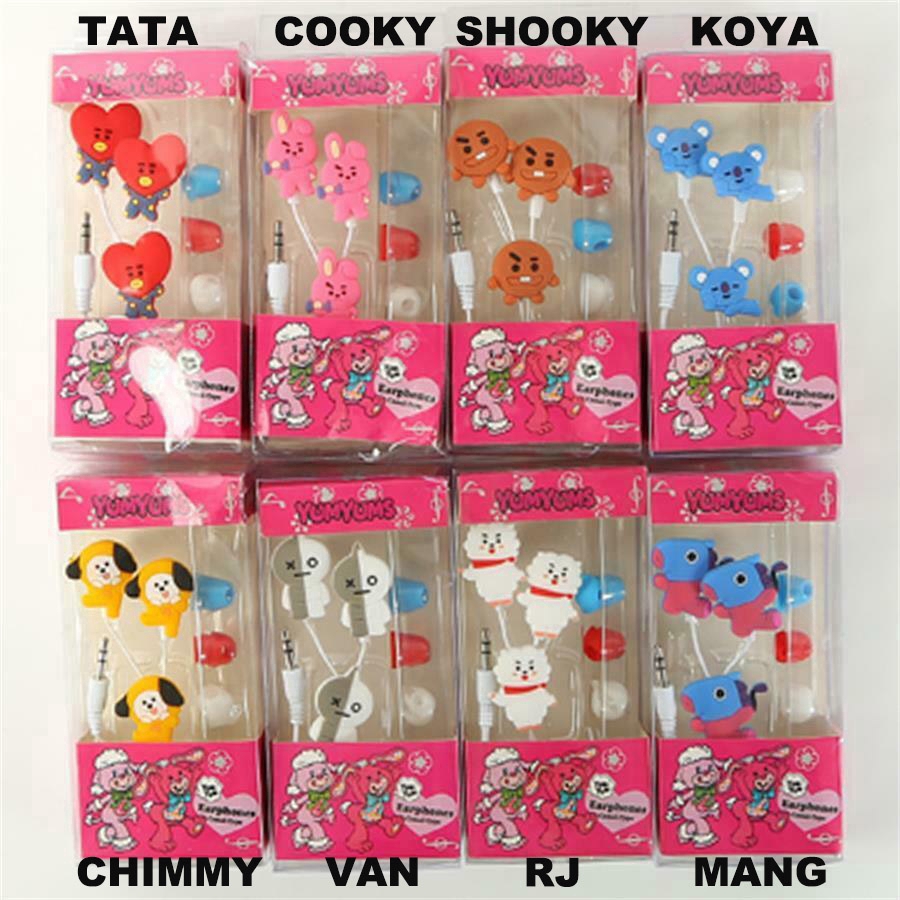 【READY STOCK】Tai nghe nhét tai BTS BT21 Tai nghe Earbud Tai nghe Gaya Kartun Anime Lucu