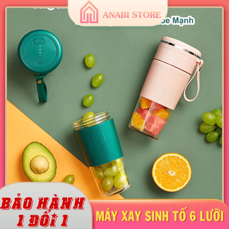 Máy Xay Sinh Tố 6 Lưỡi Bình Thủy Tinh ANABI - Máy Xay Sinh Tố Cầm Tay Mini Tích Điện