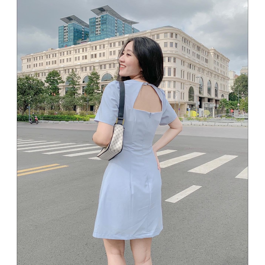 Đầm - váy tiểu thư trơn cúc bọc 2 màu