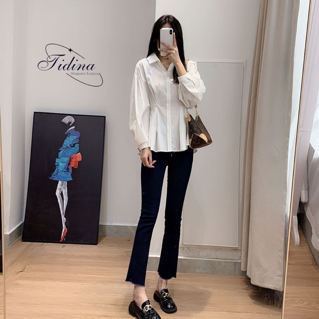 [Mã FAMARAL1 giảm 10K đơn 50K] Áo Sơ Mi Trắng Nữ TIDINA áo sơ mi nữ đẹp kiểu điệu phong cách thời trang Hàn Quốc SM001