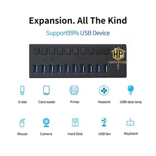 Bộ Chia USB 3.0 10 Cổng ACASIS HS710 Nguồn Rời 12V 4A - HUB USB 10 Port chính hãng - Hapuhouse