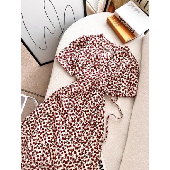 Váy Hoa Nhí Đầm Nử Cổ Đắp Chéo Dáng Suông Chất Vải Dày Dặn Phong Cách Ulzzang Siêu Tôn Dáng.