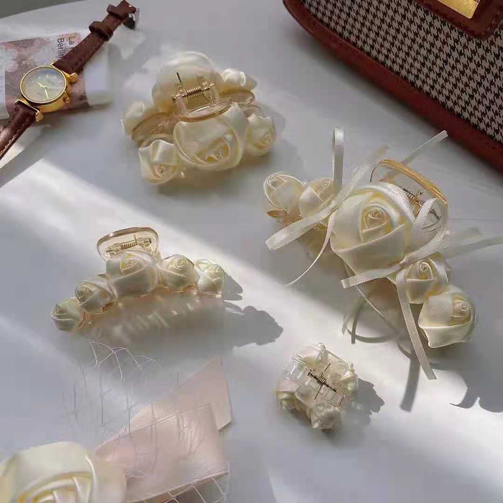 Dây Cột Tóc Cao Su / Kẹp Tóc Hình Hoa Hồng Trắng Đơn Giản Ngọt Ngào Cổ Điển Phong Cách Hàn Quốc Cho Nữ