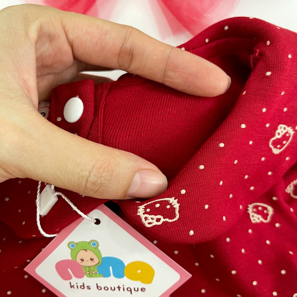 Body thu đông cho bé Nina Kids Boutique Body váy bé gái sơ sinh Bộ áo liền quần Dài tay Size 0 24 tháng Kèm Turban nơ