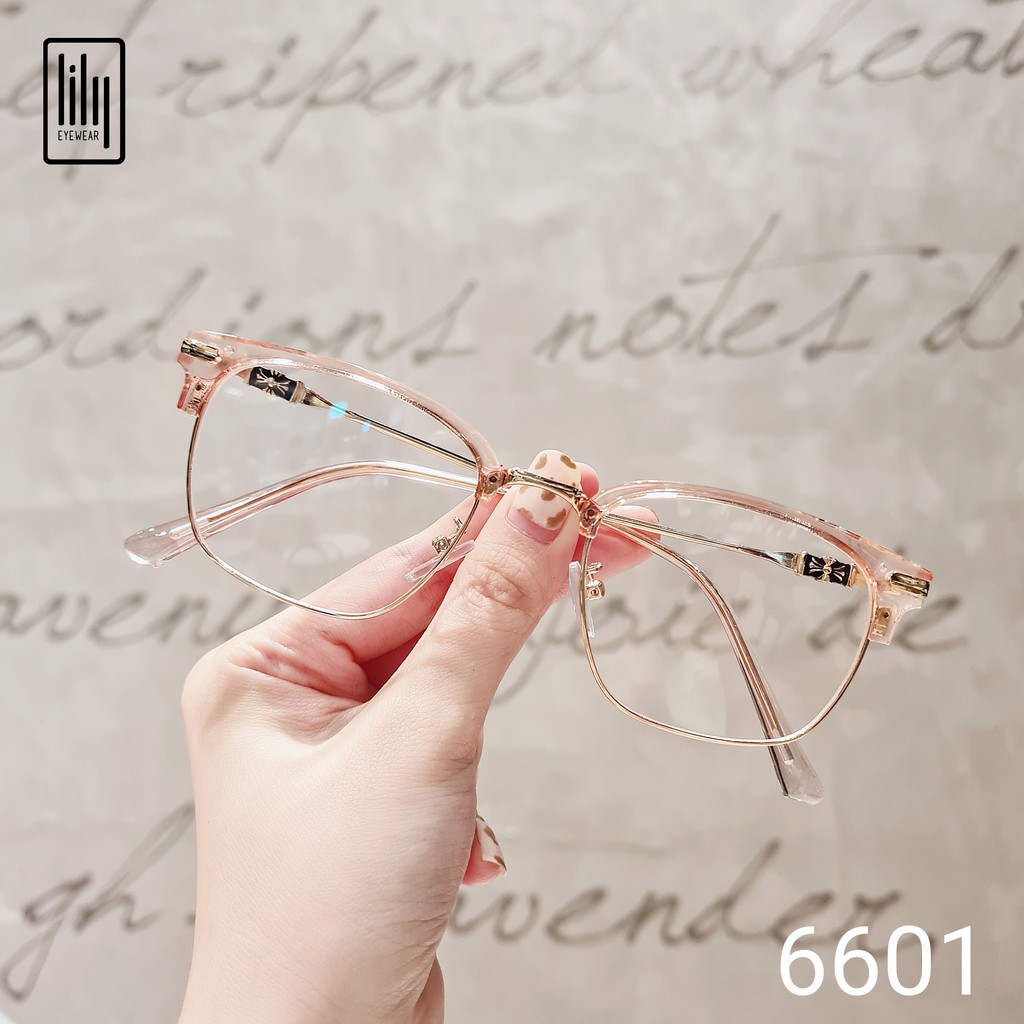 Gọng kính kim loại nam nữ Lilyeyewear mắt vuông thanh mảnh thiết kế hiện đại thời trang 6601