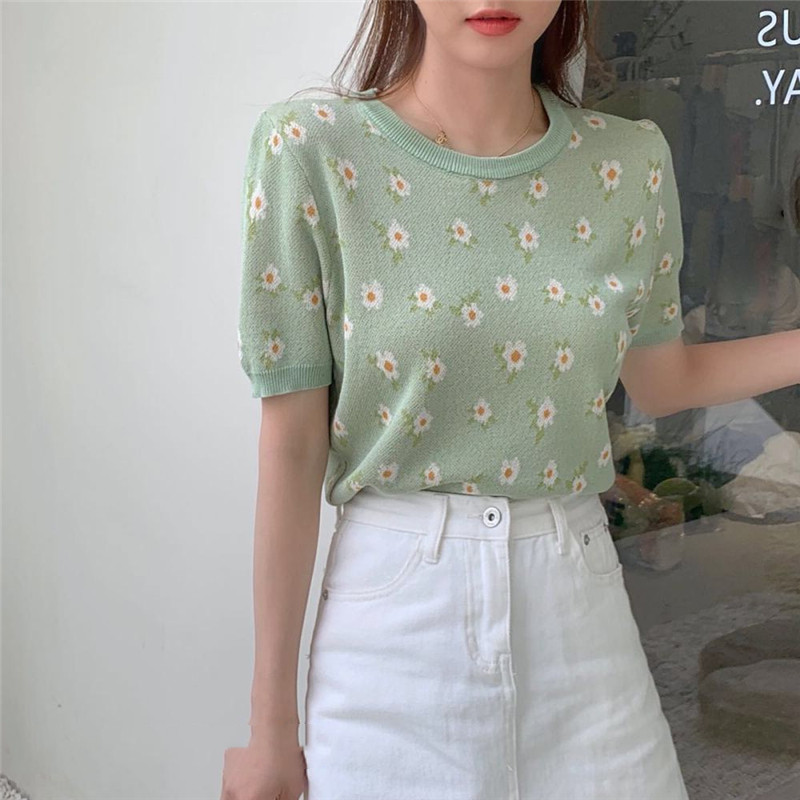 Áo thun SUXI ngắn tay họa tiết hoa thời trang cho nữ