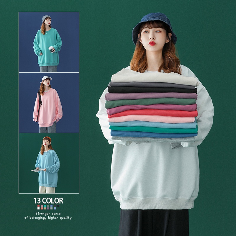 Áo sweater IFNICEFUTURE màu trơn tay dài kiểu đường phố Hàn Quốc thông thường