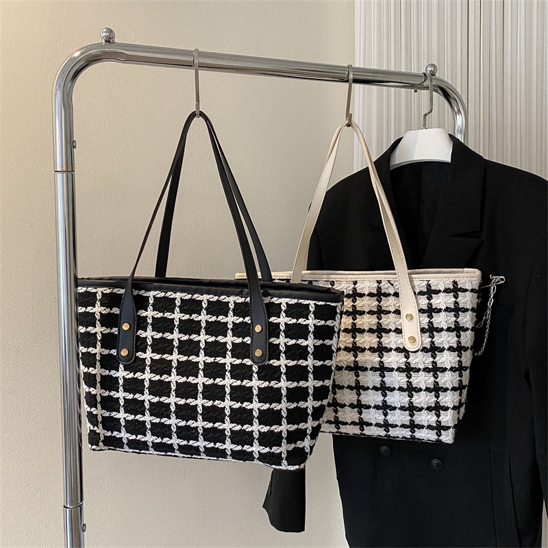 Túi Xách Tote Dệt Kim Sọc Ca Rô Thời Trang Sành Điệu