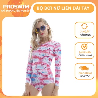 Bộ bơi liền dài tay nữ sbart 8016 hồng trắng tặng áo swim bra