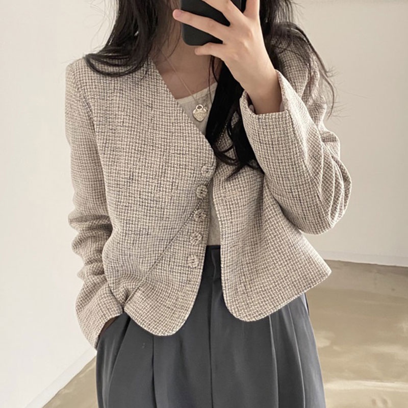 Ảnh thật 2 hình cuối-2W24.Áo blazer dáng ngắn thu đông phong cáchHàn Quốc